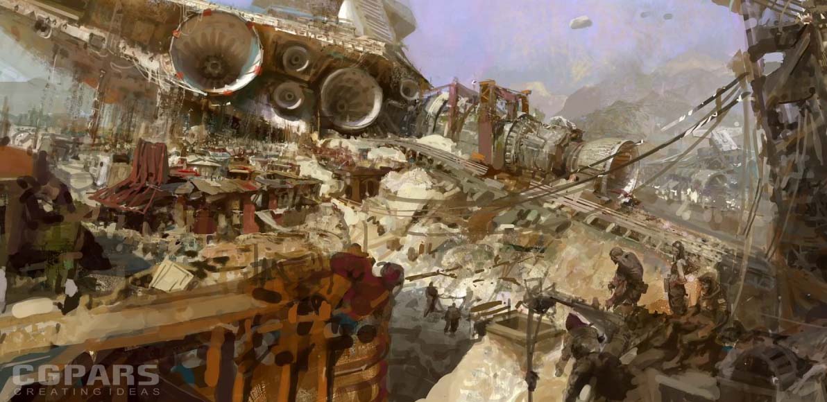 آموزش نقاشی دیجیتالی سقوط سفینه فضایی در روی زمین