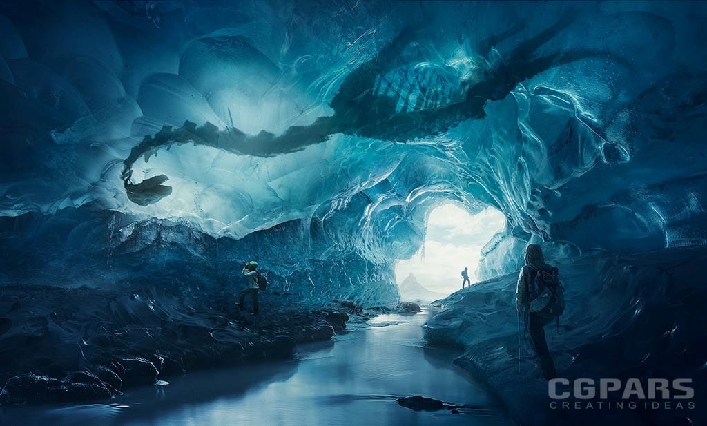 نقاشی دیجیتالی کشف اسکلت دایناسور