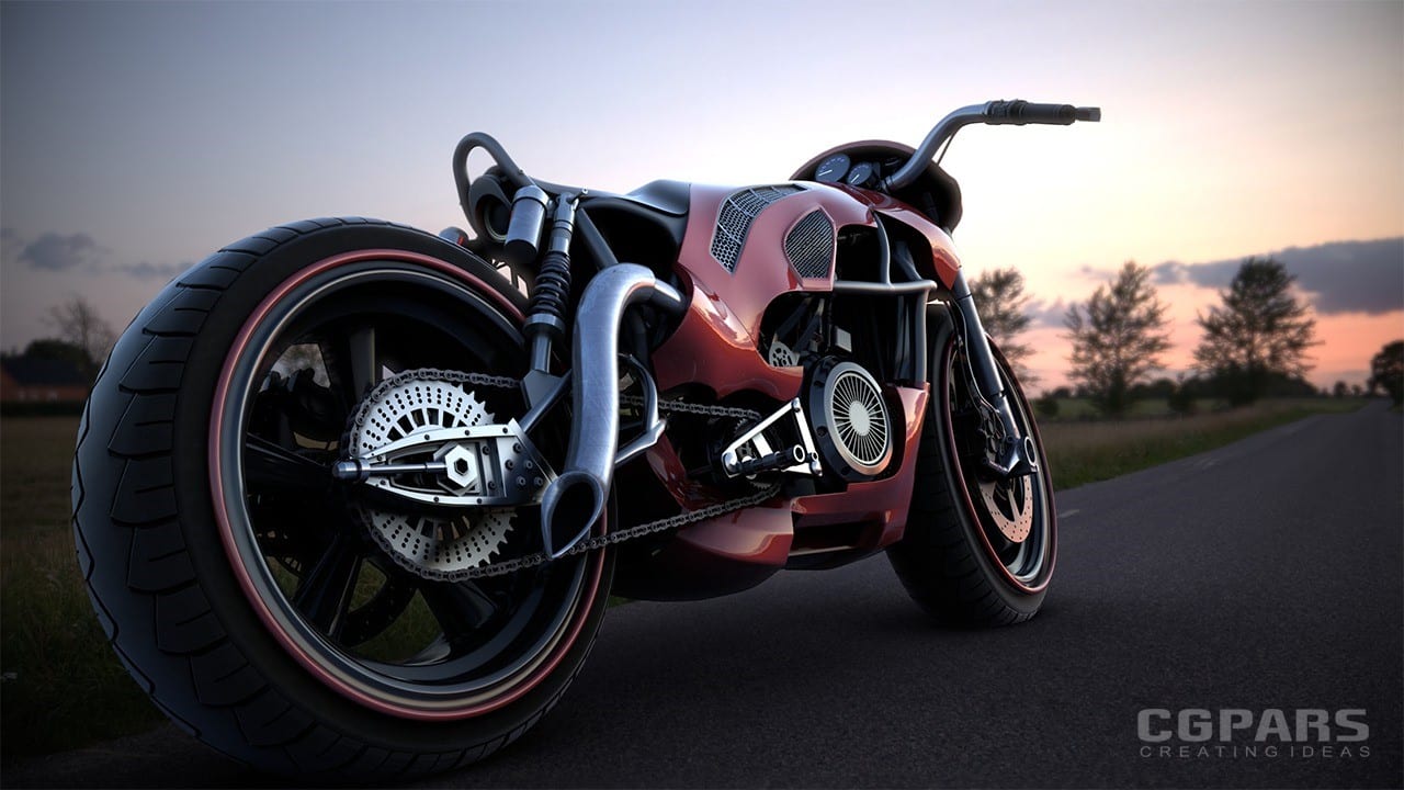 نورپردازی و رندر موتورسیکلت در V-ray و مایا