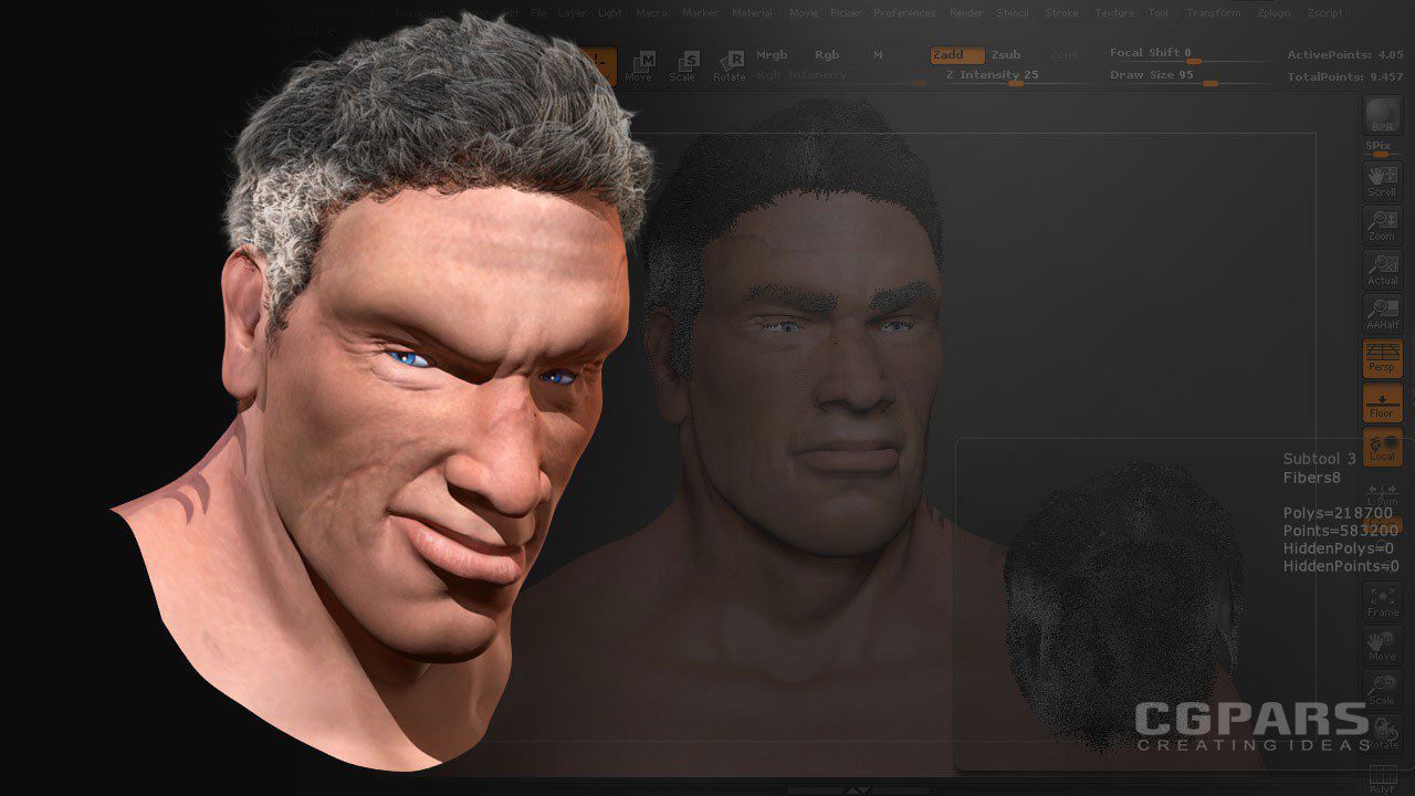 مدلسازی موی مردانه توسط FiberMesh در ZBrush