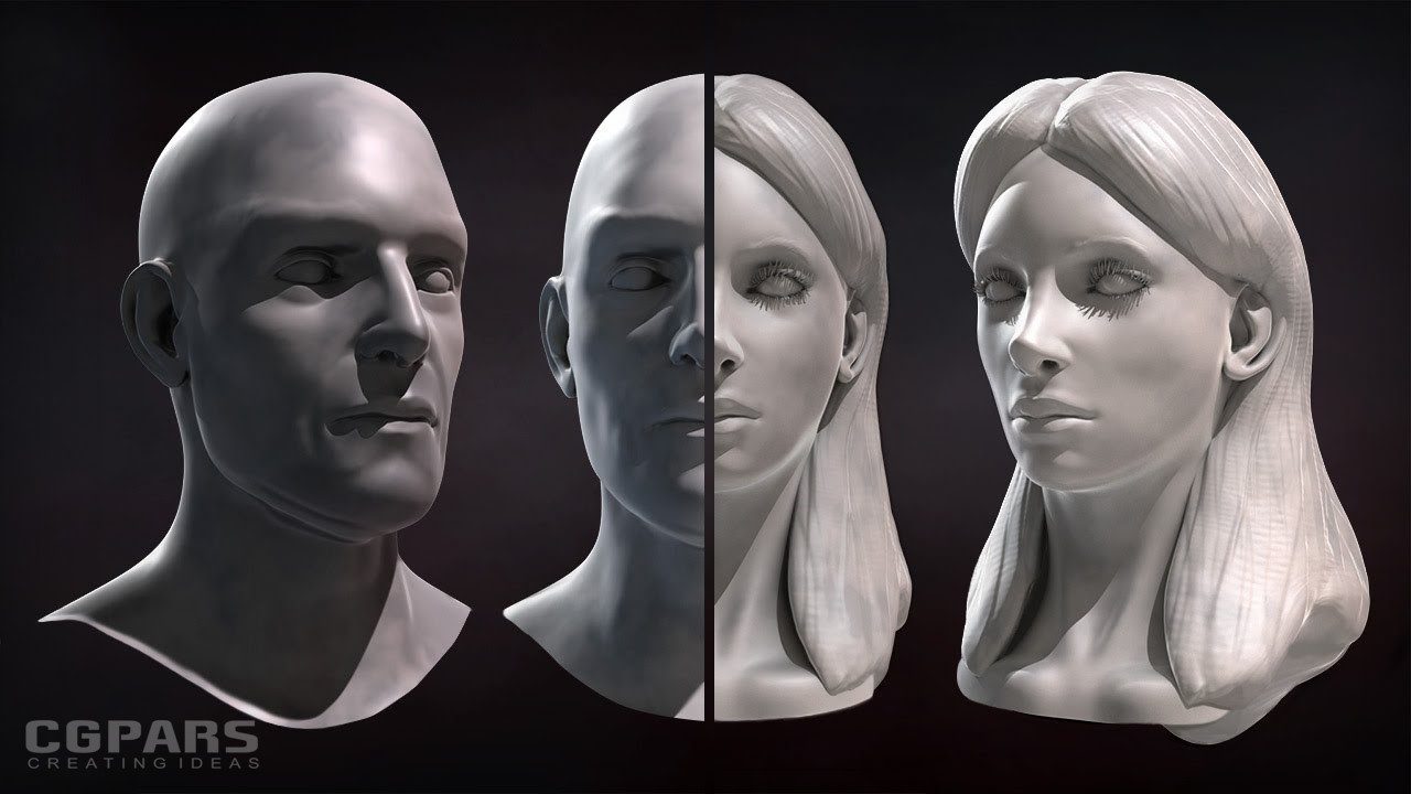 اسکالپ دیجیتالی چهره های مرد و زن در ZBrush