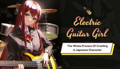 طراحی دختر گیتاریست